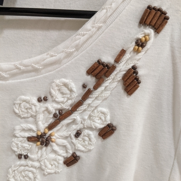 Rafaella Women's Petite Large White Cardigan with Beading - Picture 3 of 8